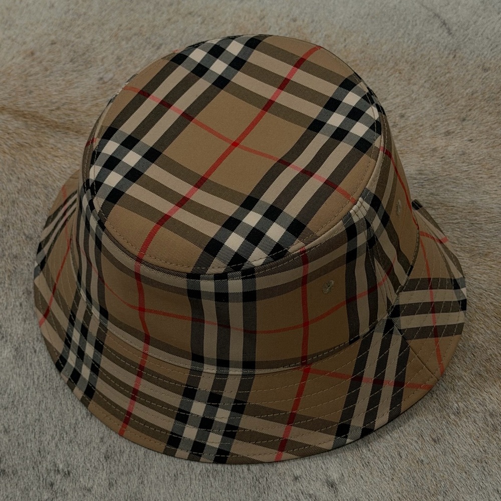 Burberry Tan and Black Checkered Bucket Hat